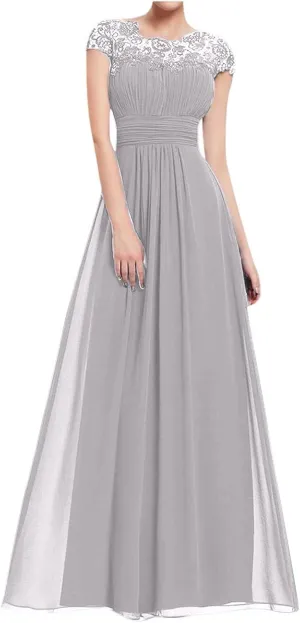 Uillui Womnes Gowns and Evening Dresses for Wedding Guest Fairy Lace Crochet Chiffon Maxi Dresses Formal Evening Party Gowns