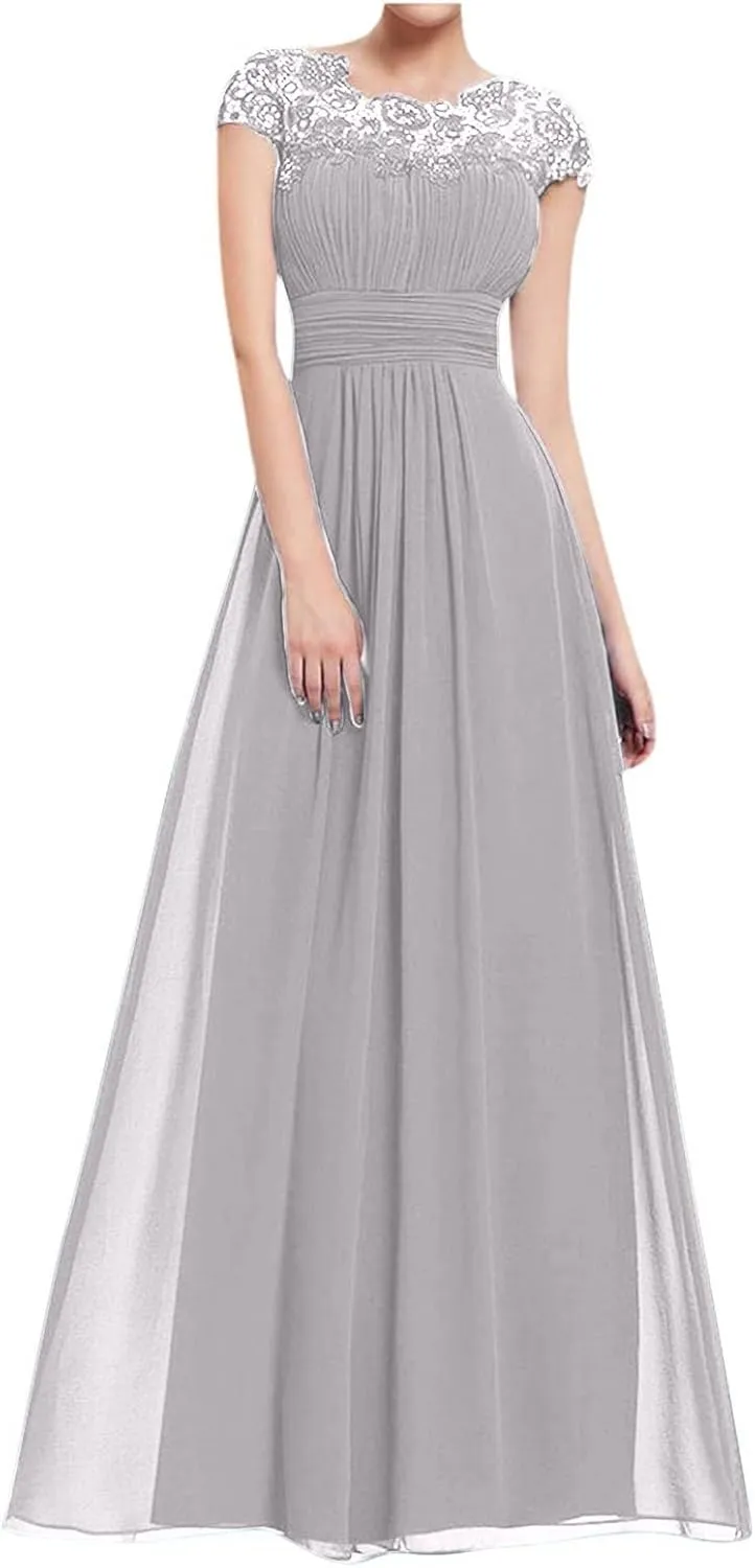 Uillui Womnes Gowns and Evening Dresses for Wedding Guest Fairy Lace Crochet Chiffon Maxi Dresses Formal Evening Party Gowns