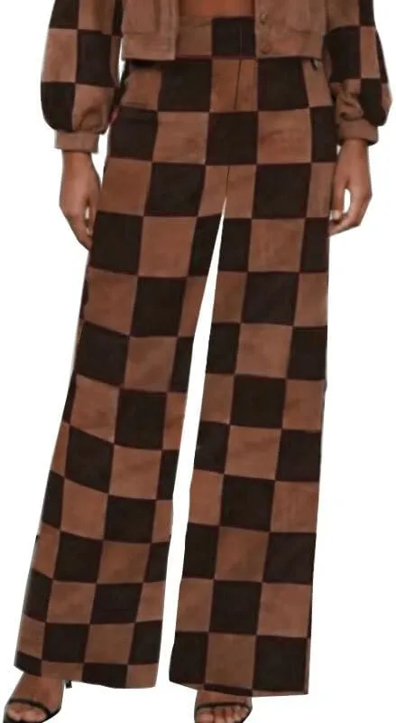 UOOZEE Women's Casual Plaid Wide Leg Pants Elastic High Waist Long Pants Trousers with Pockets