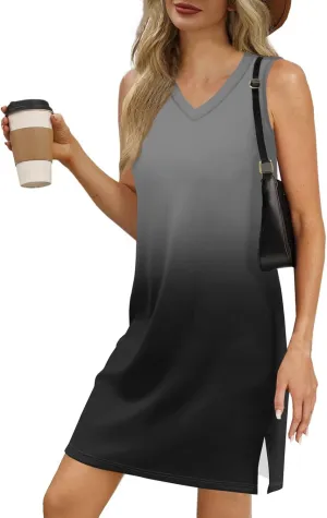 V Neck Beach Dress for Women 2025 Summer Vacation Tank Dress Holiday Boho Floral Dresses Casual Resort Wear