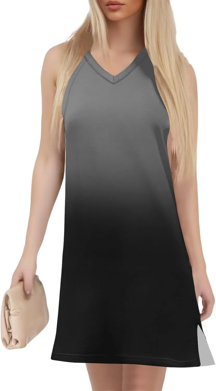 V Neck Beach Dress for Women 2025 Summer Vacation Tank Dress Holiday Boho Floral Dresses Casual Resort Wear