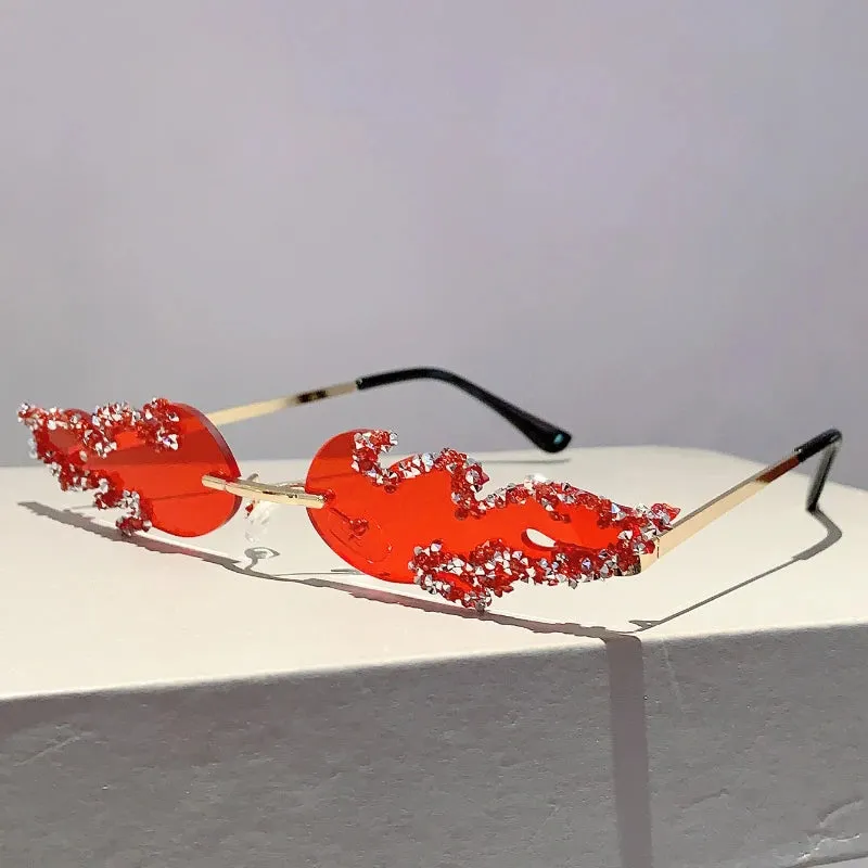 VAIGE Dazzling Fire-Shaped Rhinestone Sunglasses in Bold Red and Shimmering Gold