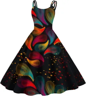 Vintage Cocktail Dresses for Women Fashion Sleeveless Knee Length Retro A Line Flared Swing Formal Prom Party