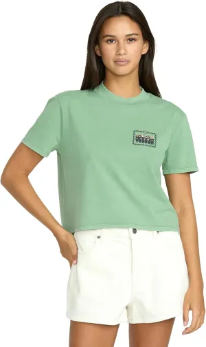 Volcom Women's Dial Crop Organic Cotton T-Shirt  Relaxed Fit, Enzyme Washed, Chest Pocket, Striped Interior Neck Tape
