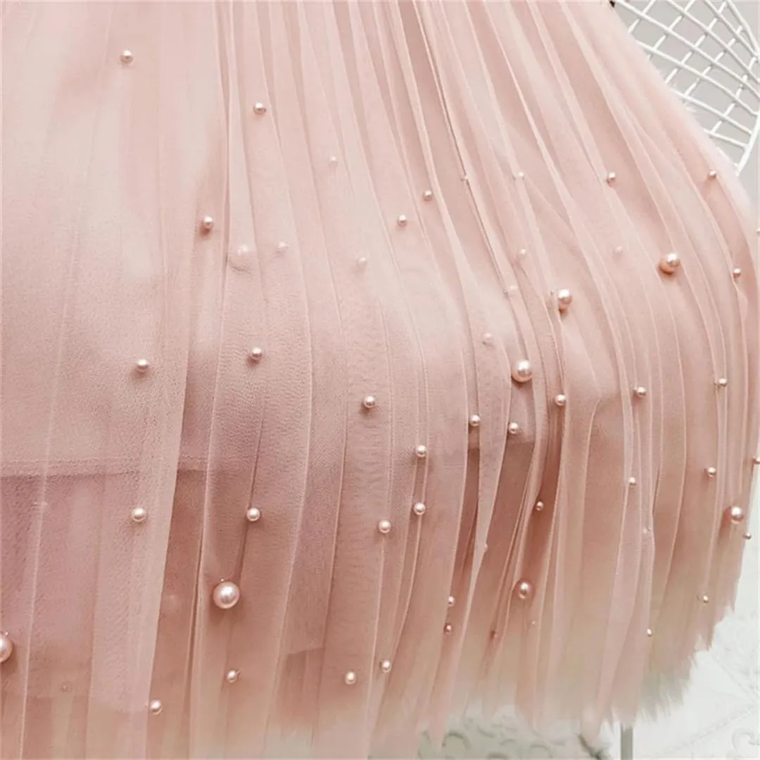 Wjnvfioo Women Mesh Plested Skirts Midi Skirt Female Spring High Waist Mid-Calf Skirts