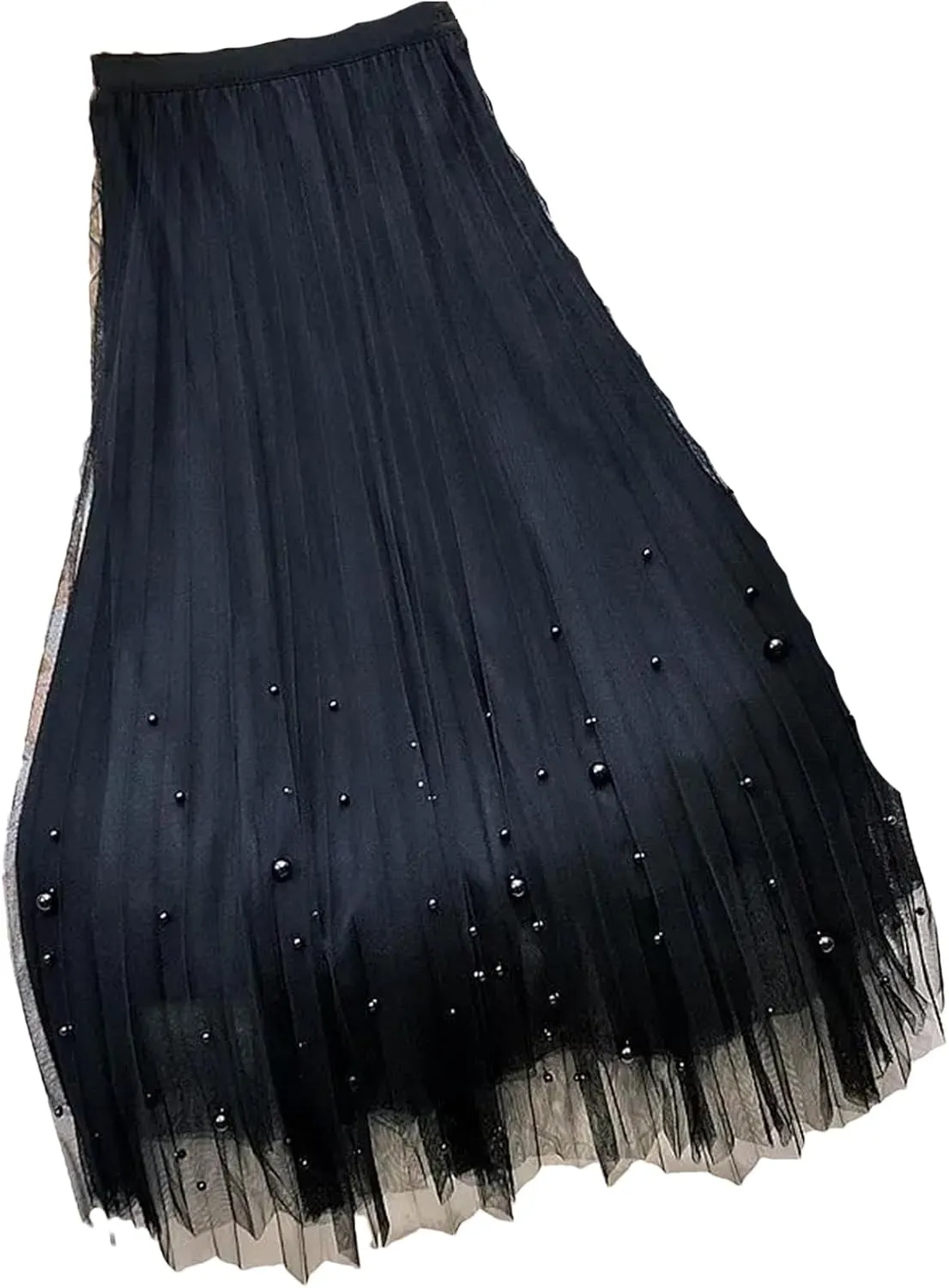 Wjnvfioo Women Mesh Plested Skirts Midi Skirt Female Spring High Waist Mid-Calf Skirts