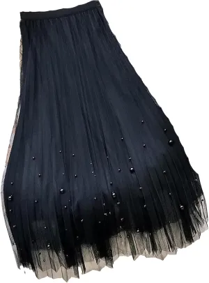 Wjnvfioo Women Mesh Plested Skirts Midi Skirt Female Spring High Waist Mid-Calf Skirts