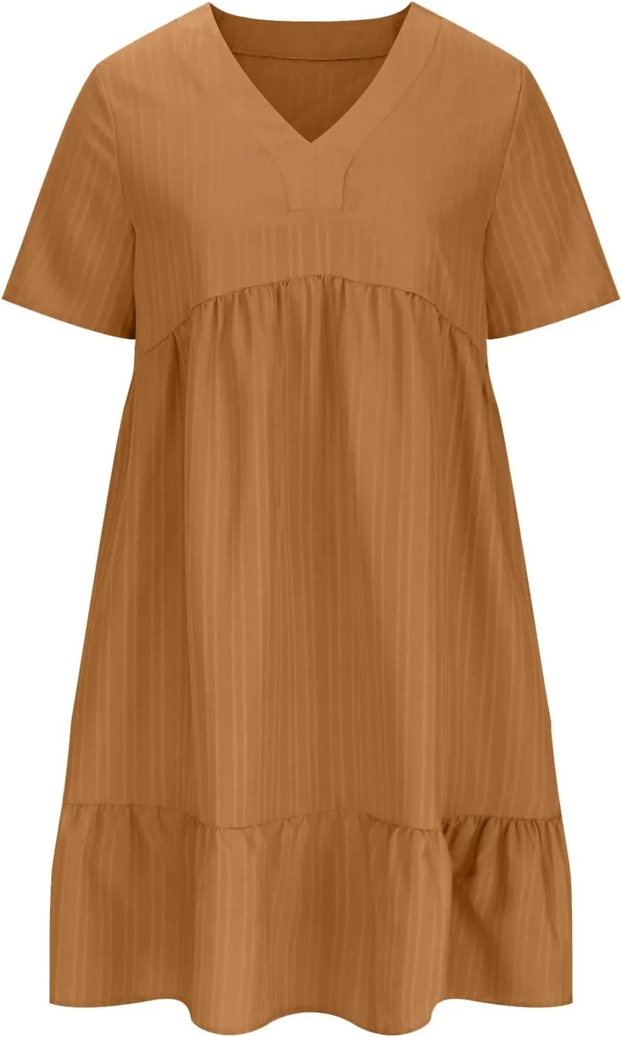 Wkishenl Summer Dresses for Women 2025 Vacation Trendy Short Sleeve V Neck Mini T Shirt Dress Pleated Ruffle Beach Sundresses