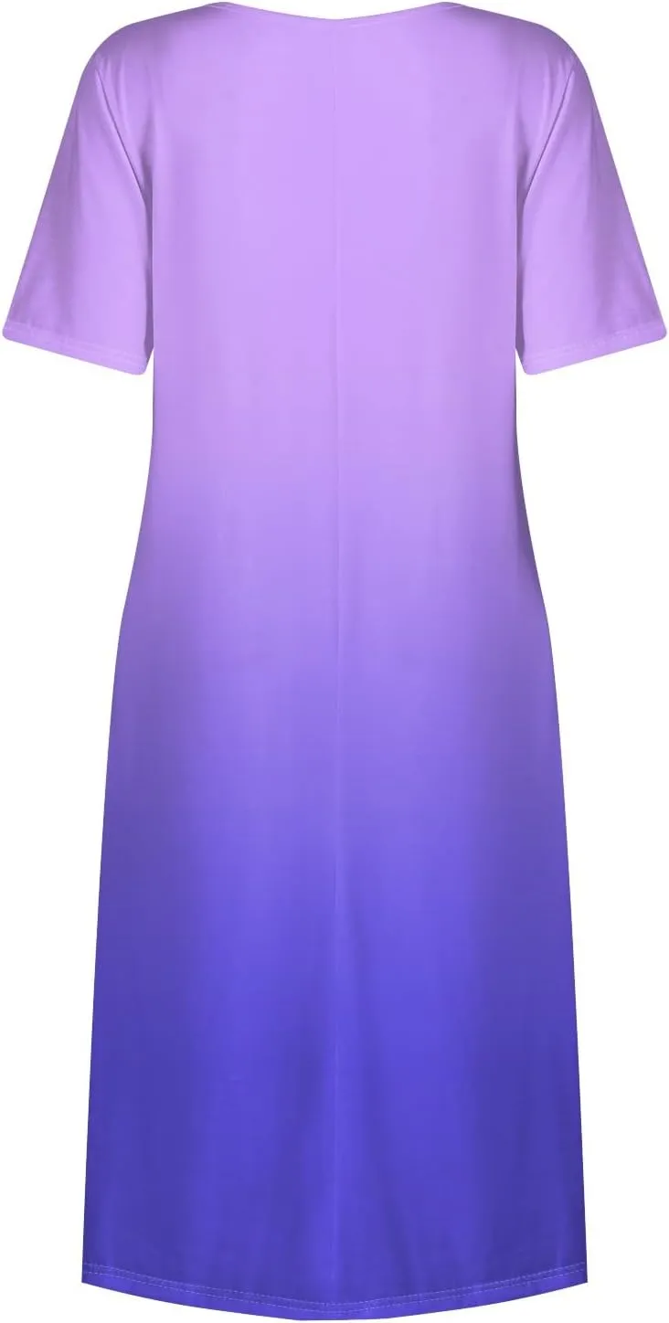 Women 2025 Summer Short Sleeve Midi Dress with Pockets Casual Aline Flowy Tshirt Dress Floral Vocation Beach Sundress