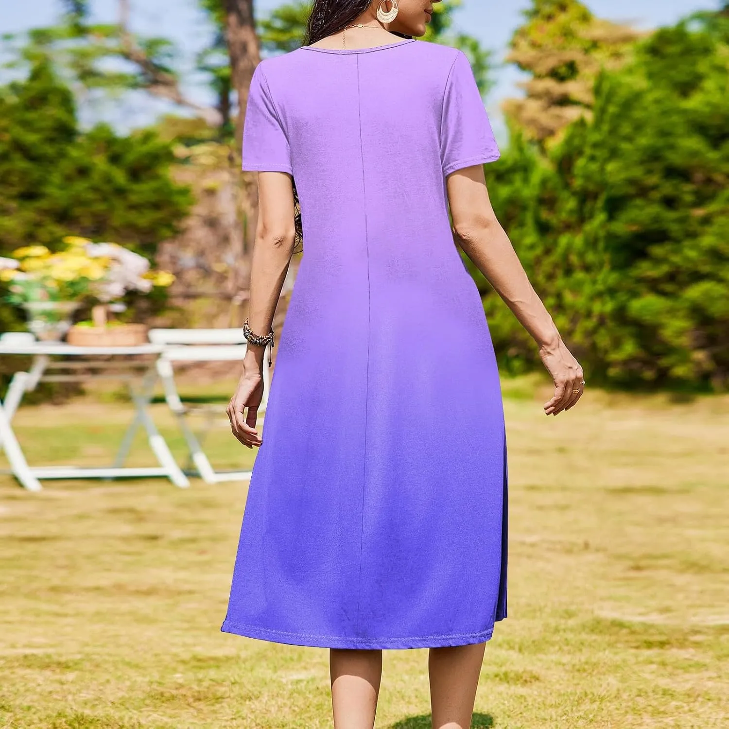 Women 2025 Summer Short Sleeve Midi Dress with Pockets Casual Aline Flowy Tshirt Dress Floral Vocation Beach Sundress