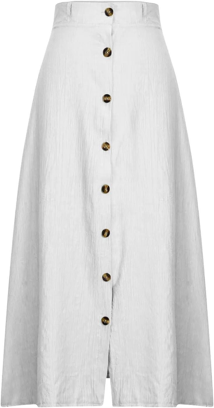 Women Casual Beach Skirts Front Button Flowy Boho Summer Skirt Lightweight High Waist A Line Maxi Skirt Half Dress