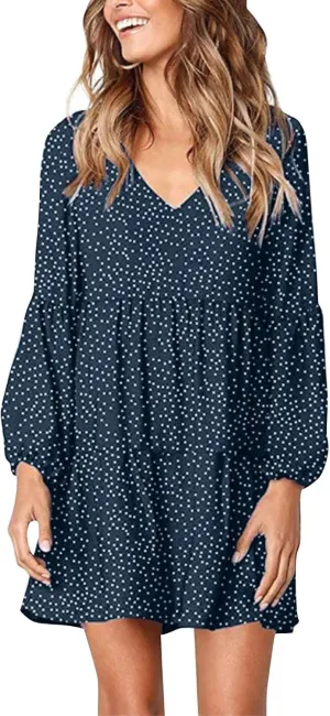Women Chiffon Funny Party Dresses for Women 2024 V Neck Casual Dresses Ruffle Pleated Long Sleeve Black Summer Dress