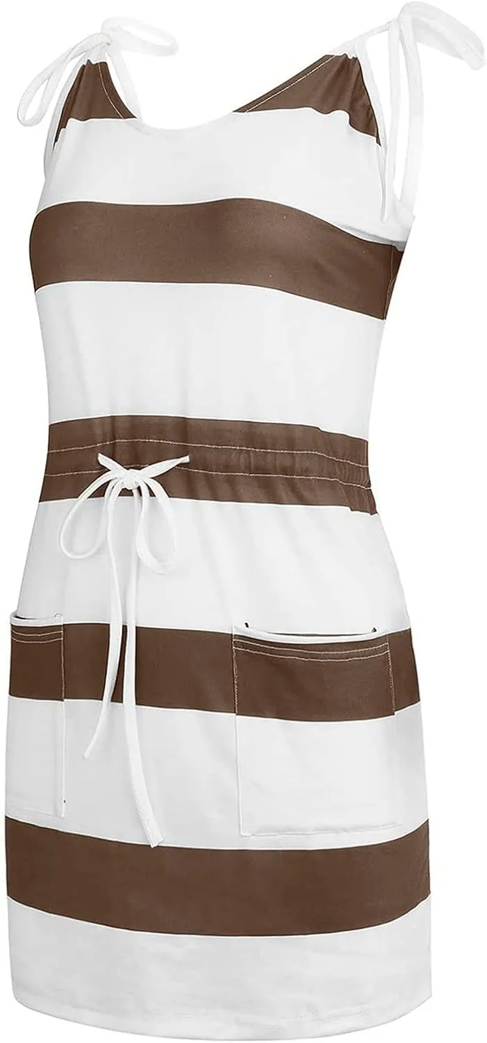 Women Color Block/Striped Beach Dresses Spaghetti Strap Mini Sun Dresses Summer Casual Trendy Cruise Vacation Outfits 2023