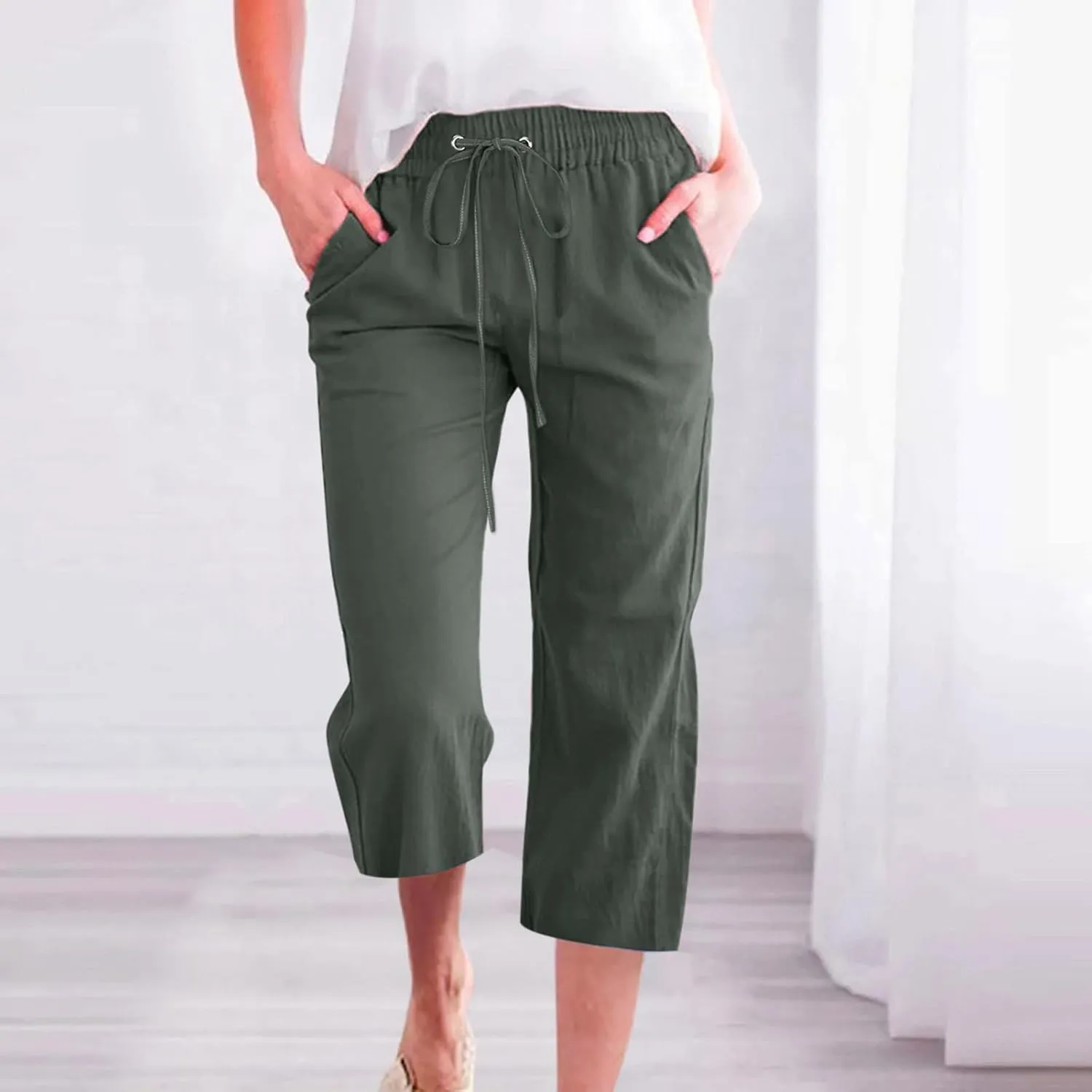 Women Cotton Linen Capris Beach Vacation Summer Pants Bohemian Boho Casual Pants Resort Trendy Wear Clothes 2025