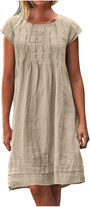 Women Cotton Linen Summer Dresses Casual Mini Short Dress Gauze Boho Dresses 2024 Trendy Vacation Clothing