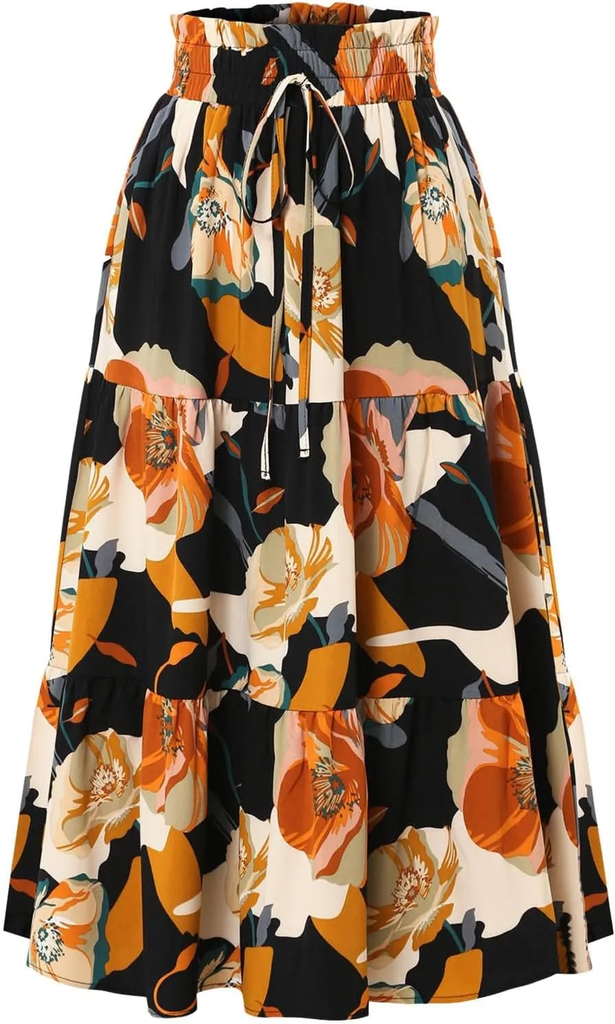 Women Maxi Skirt Floral Tiered Pleated Skirt Flowy Swing High Waisted Go Outing Clothes
