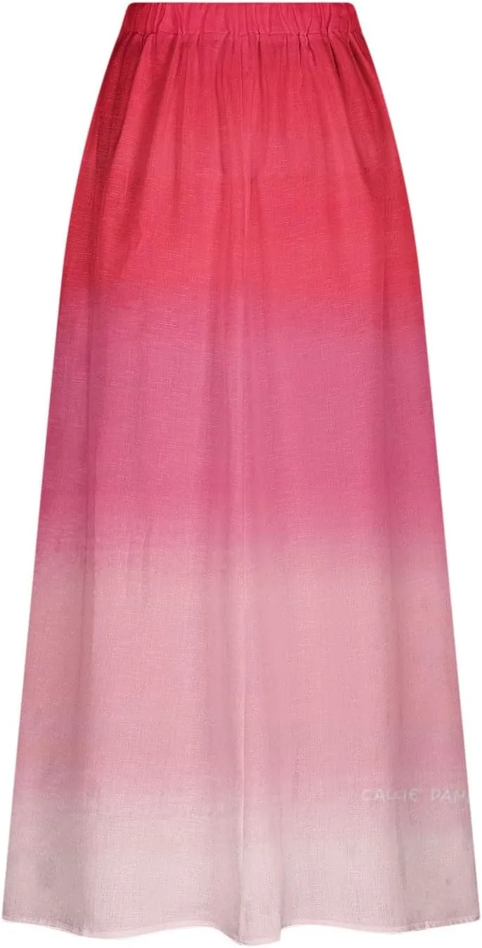 Women Maxi Skirt Gradient Color Loose Fit Stretchy Summer Skirt with Pockets Pleated Comfy Trendy 2025 Casual Skirt