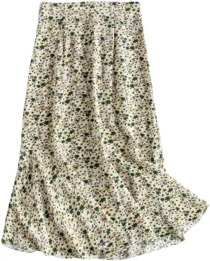 Women Mulberry Silk Floral Skirt High Waist Casual Style Skirts Midi Print Fishtail Skirt