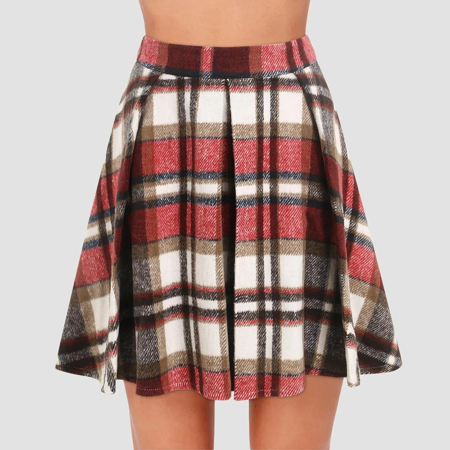 Women Plaid Mini Skirts High Wasited Pleated Skirt Summer A Line Skirts Plus Size Flared Skirt Casual School Uniform
