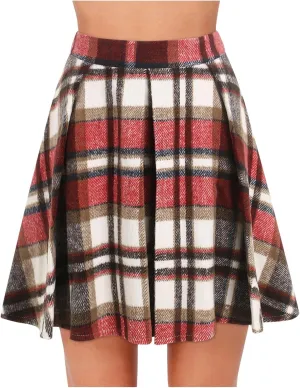 Women Plaid Mini Skirts High Wasited Pleated Skirt Summer A Line Skirts Plus Size Flared Skirt Casual School Uniform