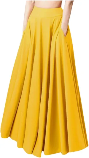 Women Pleated Maxi Skirt with Pockets Ankle Length Skirts Flowy Midi Skirt A Line Swing Skirt High Waisted Long Skirt
