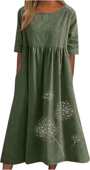 Women Plus Size Summer Casual T Shirt Dresses Trendy Pleated Midi Dress Cute Short Sleeve Tunic Dresses with Pockets
