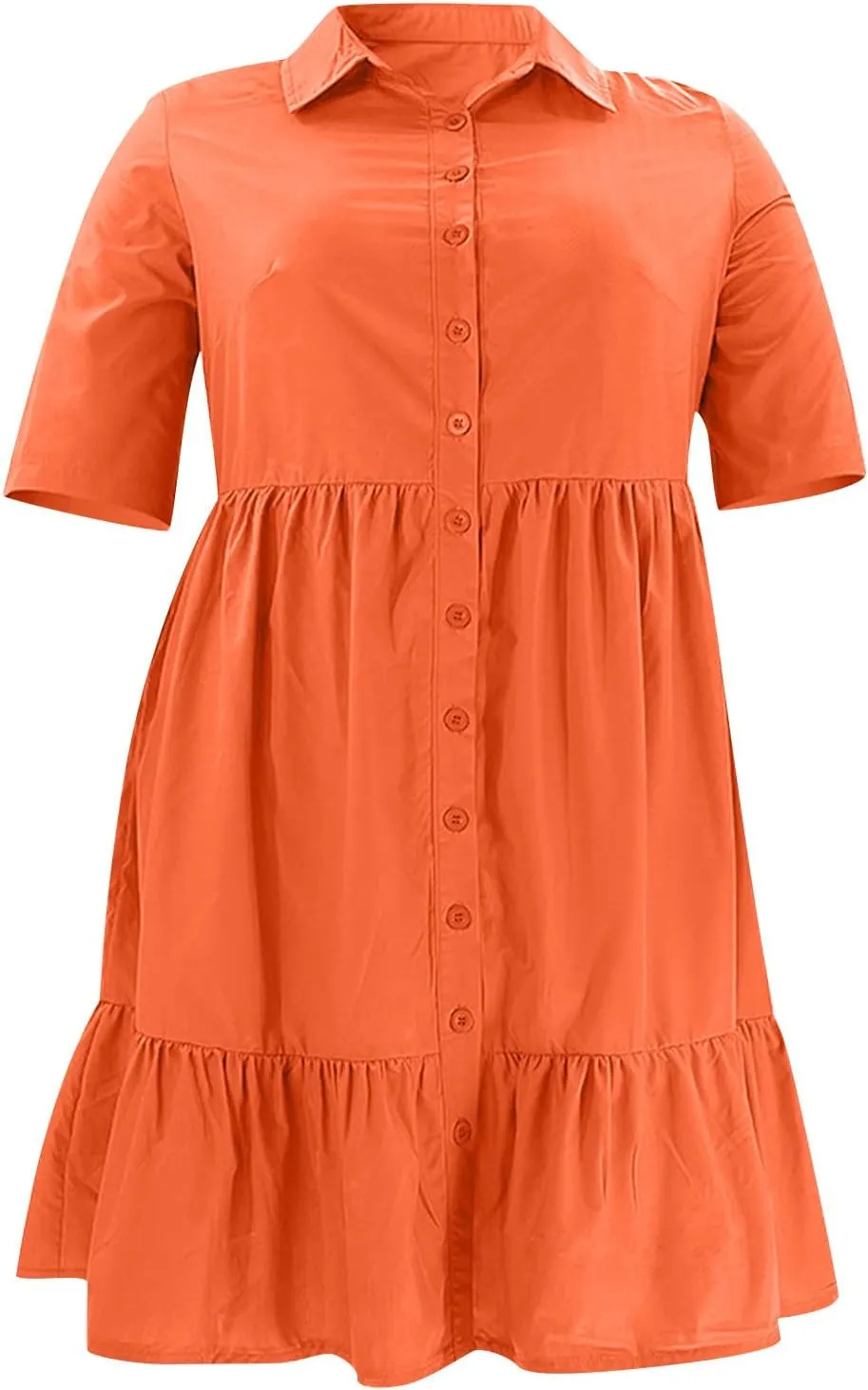 Women Plus Size Summer Dresses Fashion Single Breasted Lapels Short Sleeve Sundress Casual A Line Dresses