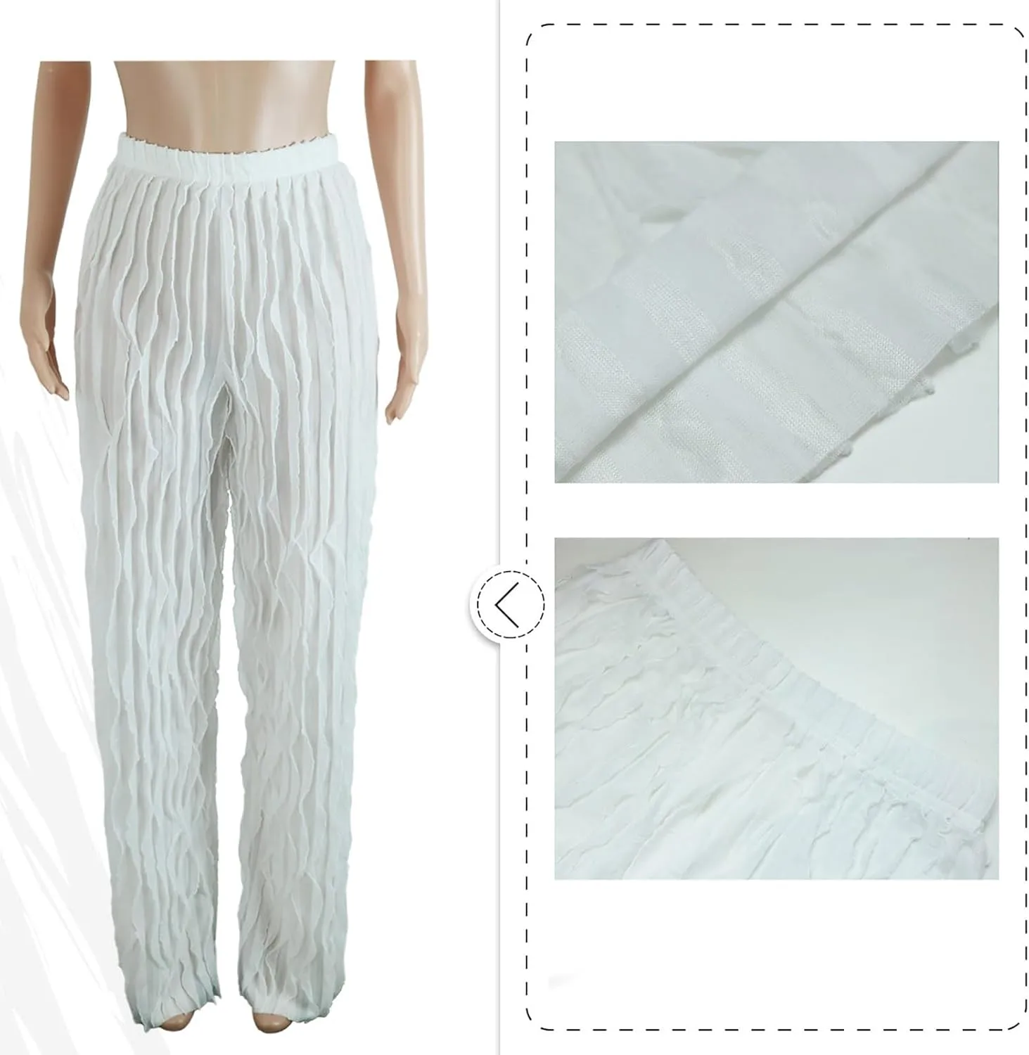 Women Sexy See Through Ruffle Wave Wide Leg Palazzo Pants Tassel Sheer Mesh High Waist Long Trousers Clubwear