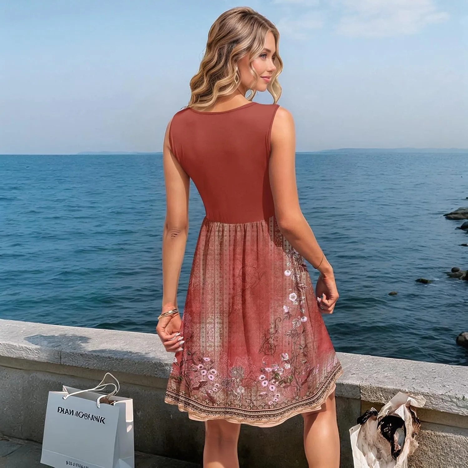 Women Summer Dresses 2025 Beach Vacation Tank Dress Casual Loose Swing Button Down Sleeveless Midi Sundress with Pockets