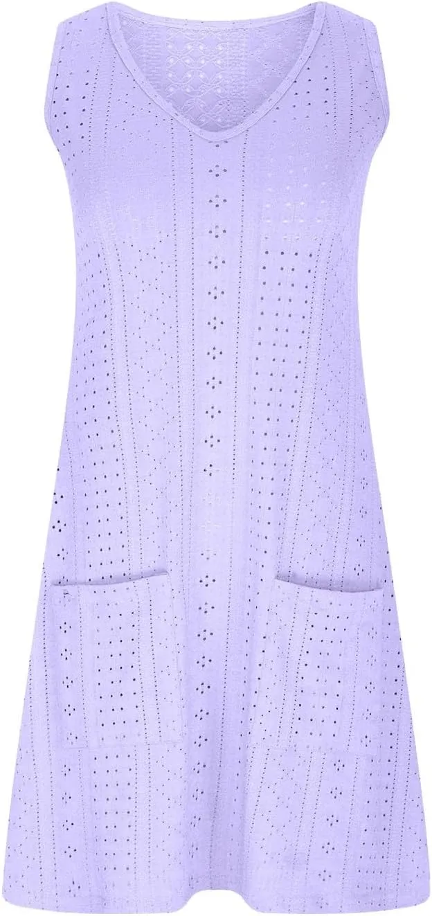 Women Summer Dresses Cap Sleeve Babydoll Eyelet Ruffle V Neck Mini Dress Plus Size Casual Loose Cover Up Dress