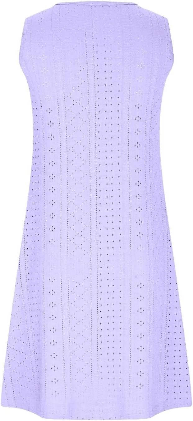 Women Summer Dresses Cap Sleeve Babydoll Eyelet Ruffle V Neck Mini Dress Plus Size Casual Loose Cover Up Dress