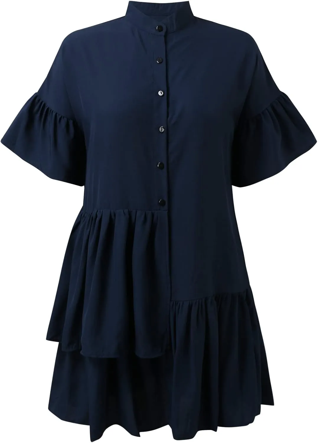 Women Tie Front Elastic Waist Tiered Ruffle Layer Floral Balloon Long Sleeve V Neck Dress Casual Skirts for Women