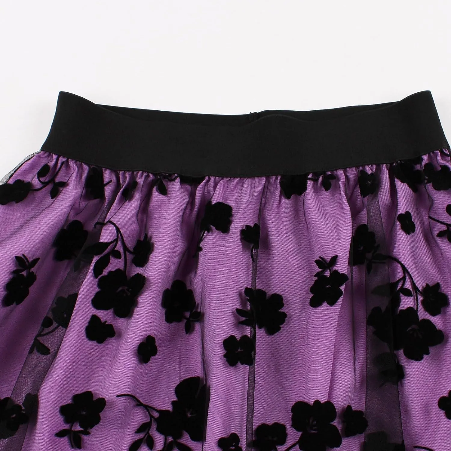Women Tutu Tulle Skirt Elastic High Waist Layered Skirt Floral Print Mesh A-Line Midi Skirt Vintage Pleated Skirts