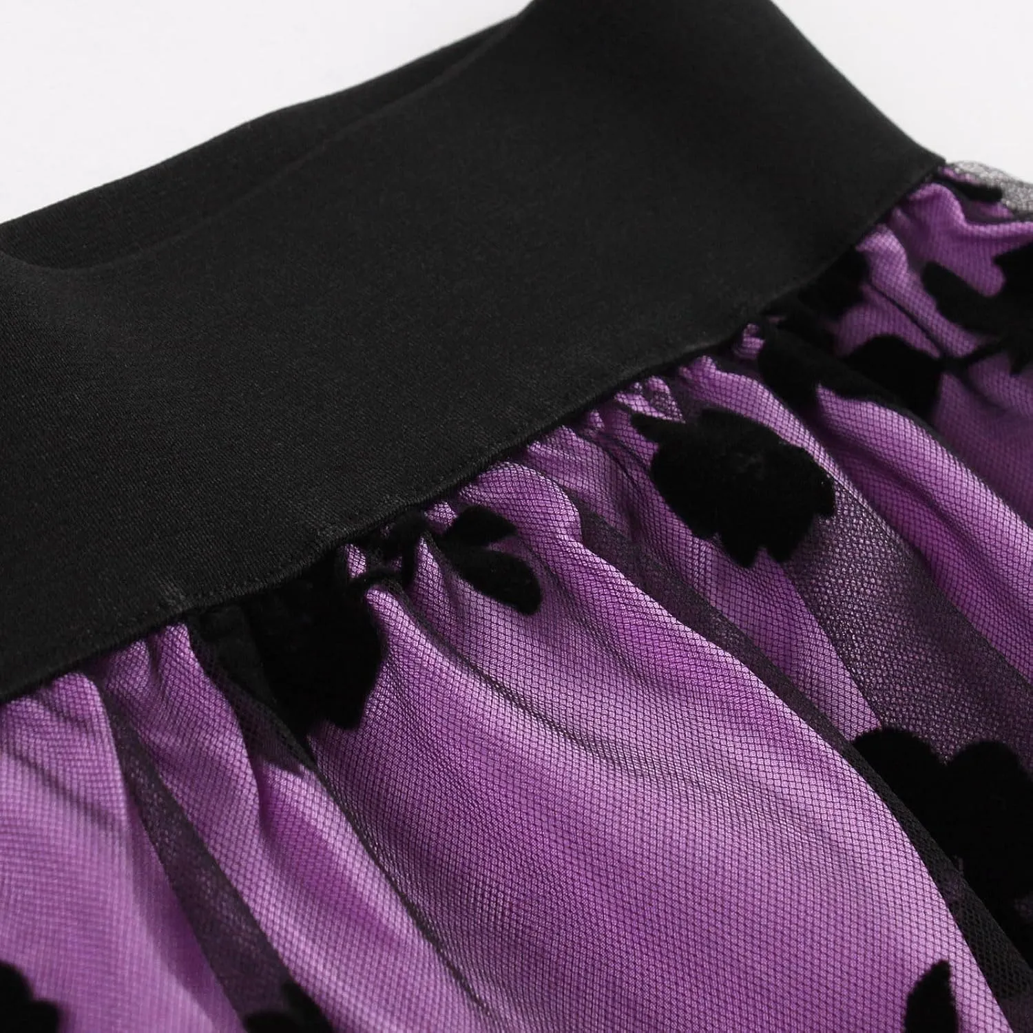 Women Tutu Tulle Skirt Elastic High Waist Layered Skirt Floral Print Mesh A-Line Midi Skirt Vintage Pleated Skirts
