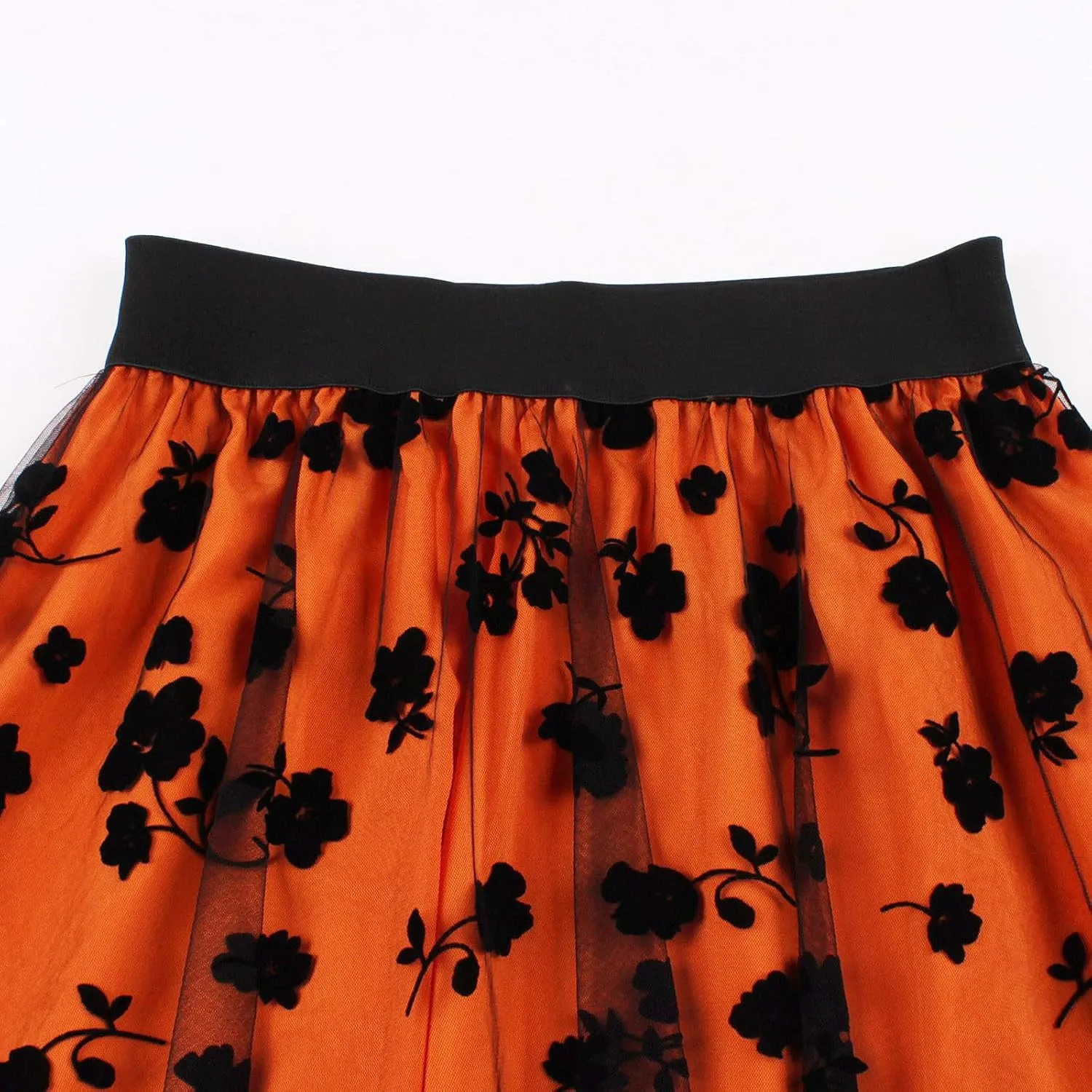 Women Tutu Tulle Skirt Elastic High Waist Layered Skirt Floral Print Mesh A-Line Midi Skirt Vintage Pleated Skirts