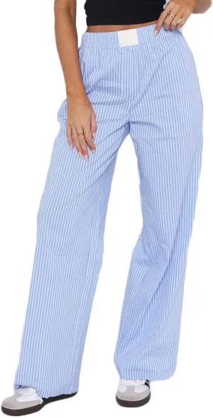Women Wide Leg Striped Pants Elastic High Waist Y2K Lounge Boxers Pants Pajama Bottom Trousers with Pockets