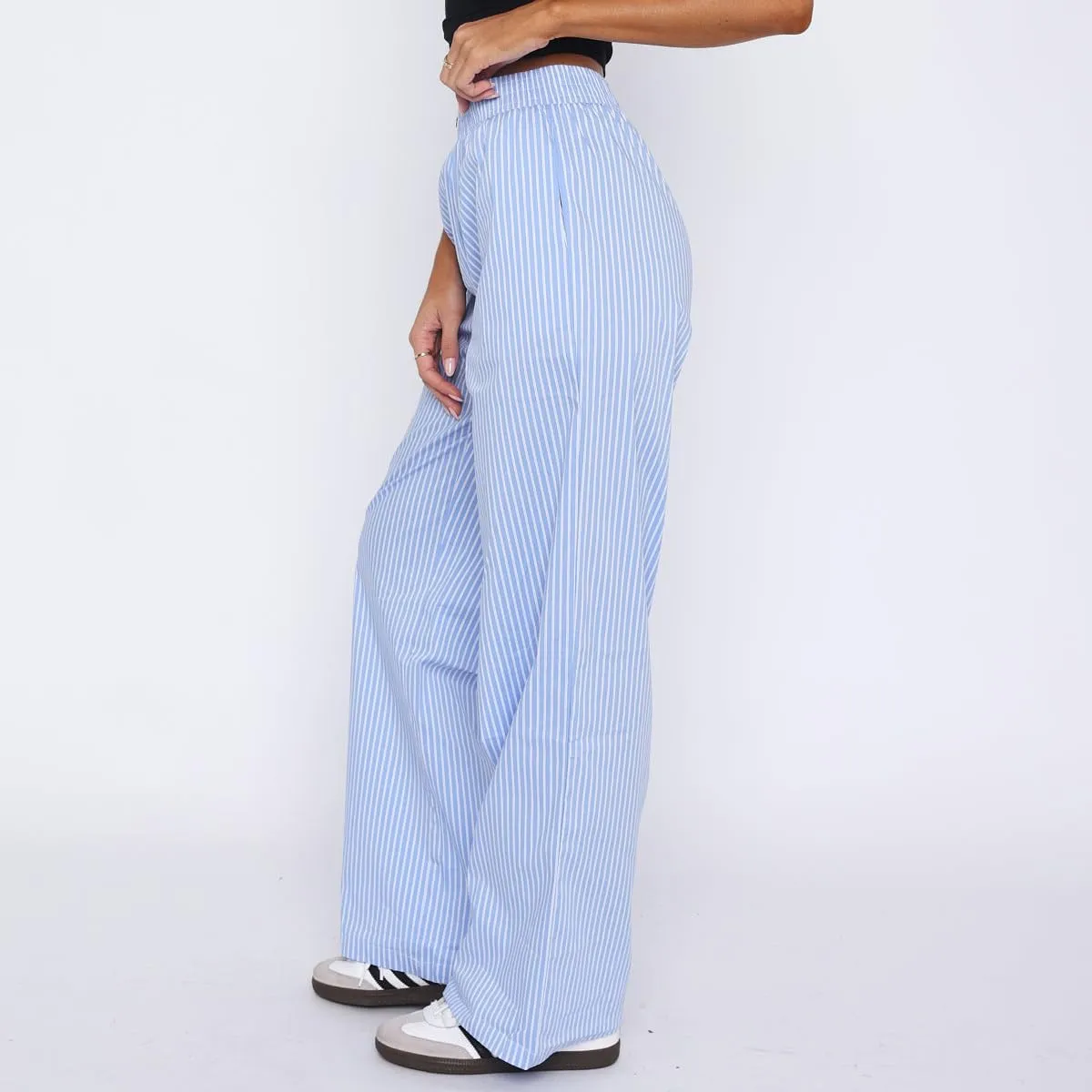Women Wide Leg Striped Pants Elastic High Waist Y2K Lounge Boxers Pants Pajama Bottom Trousers with Pockets