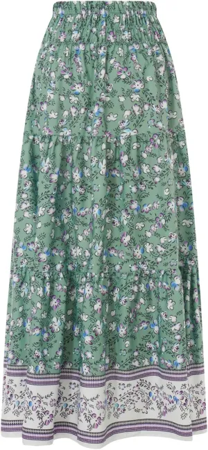 Women's 2024 Bohemian Long Skirts Elastic High Waist A Line Maxi Skirts Summer Casual Pleated Flowy Skirts