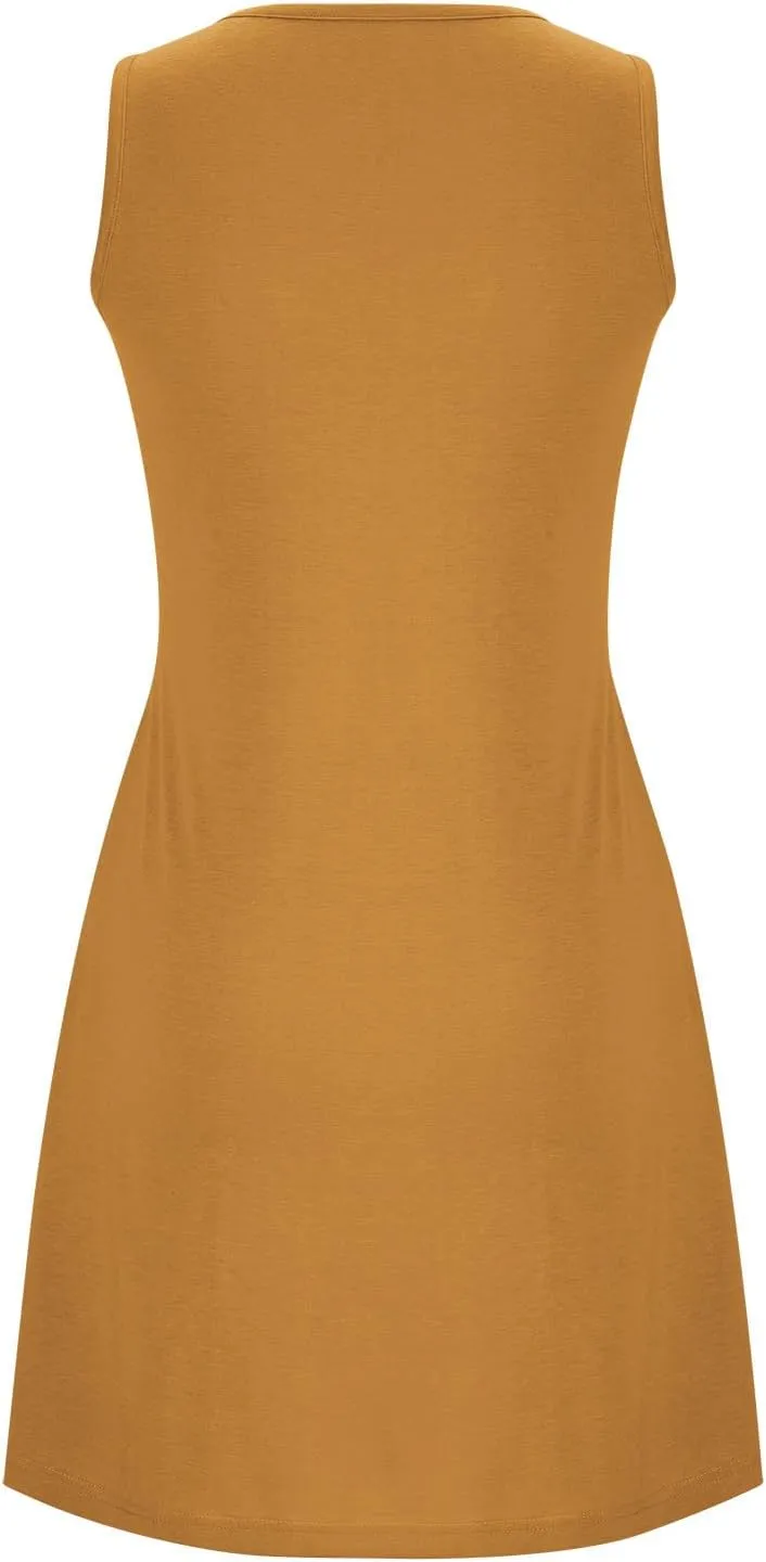 Women's 2024 Summer Casual Loose Beach Sleeveless Midi Sundress with Pockets Swing Solid Ruffle A-Line Dresses