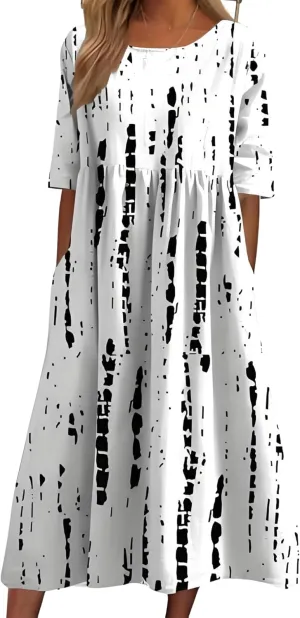 Women's 2025 Floral Summer Maxi Dress-Boho Casual Style with Pockets Ruffled Trim Beach Essentials