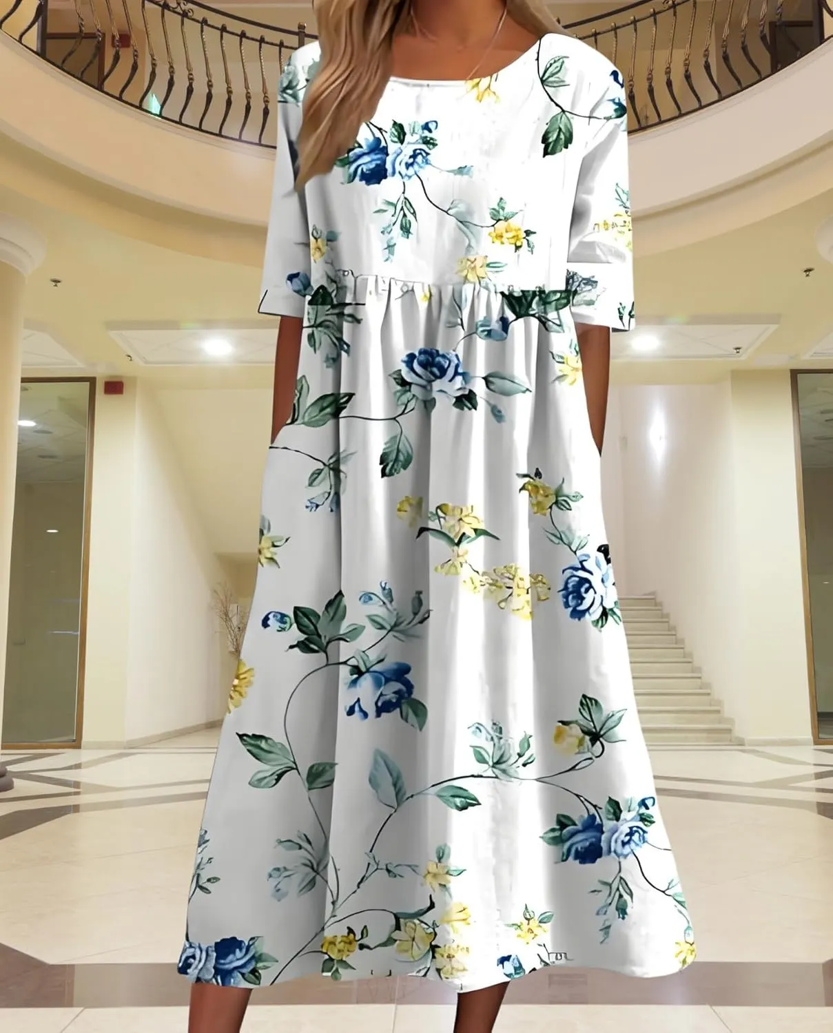 Women's 2025 Floral Summer Maxi Dress-Boho Casual Style with Pockets Ruffled Trim Beach Essentials