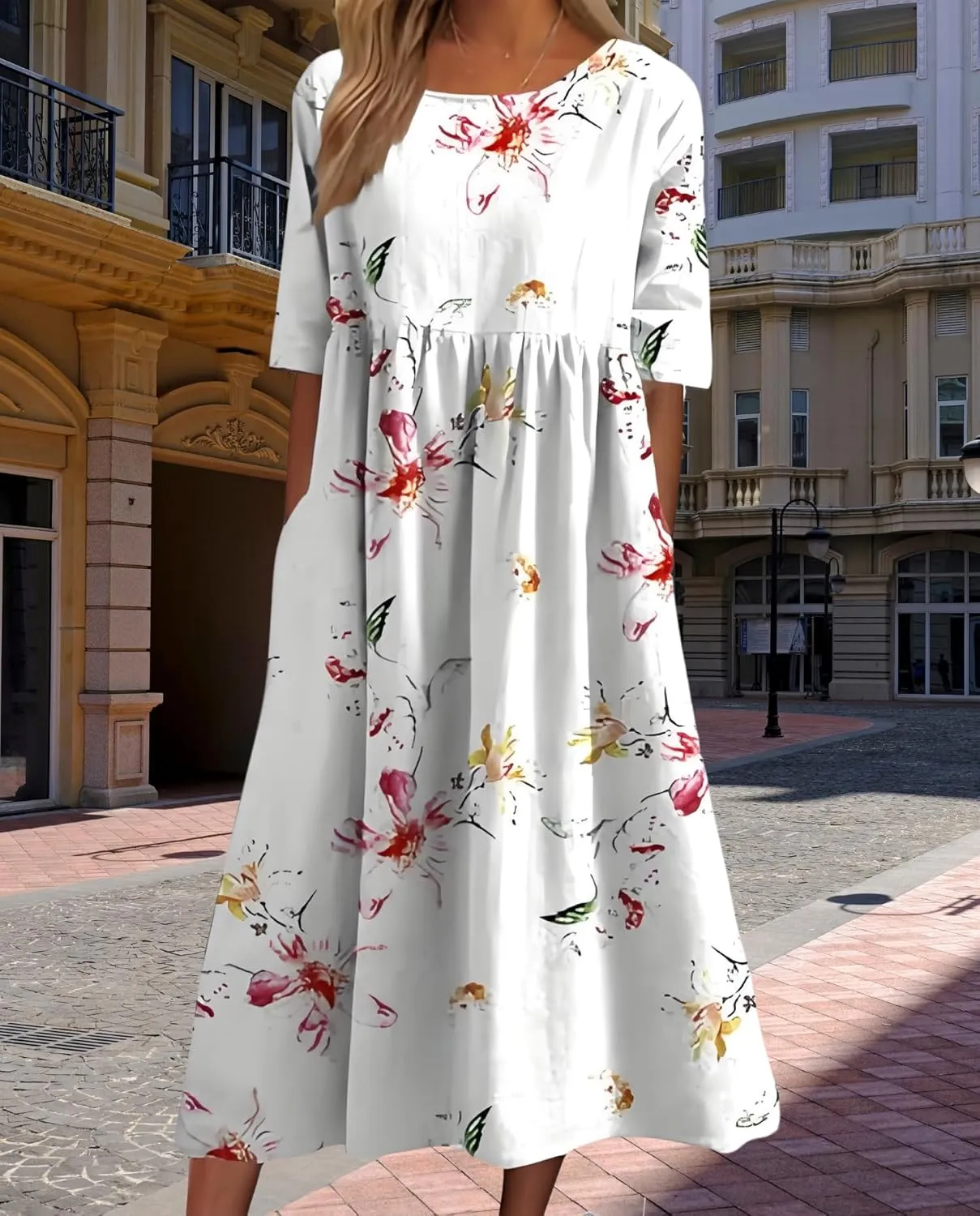 Women's 2025 Floral Summer Maxi Dress-Boho Casual Style with Pockets Ruffled Trim Beach Essentials