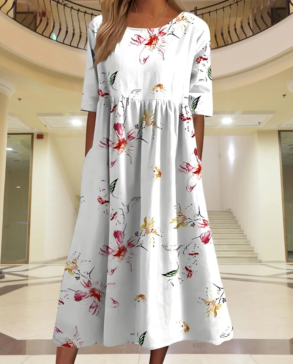 Women's 2025 Floral Summer Maxi Dress-Boho Casual Style with Pockets Ruffled Trim Beach Essentials