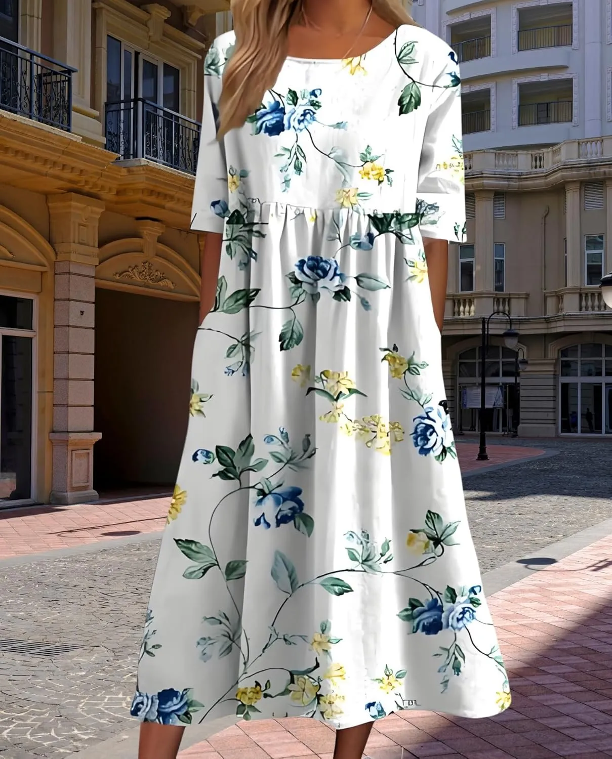 Women's 2025 Floral Summer Maxi Dress-Boho Casual Style with Pockets Ruffled Trim Beach Essentials