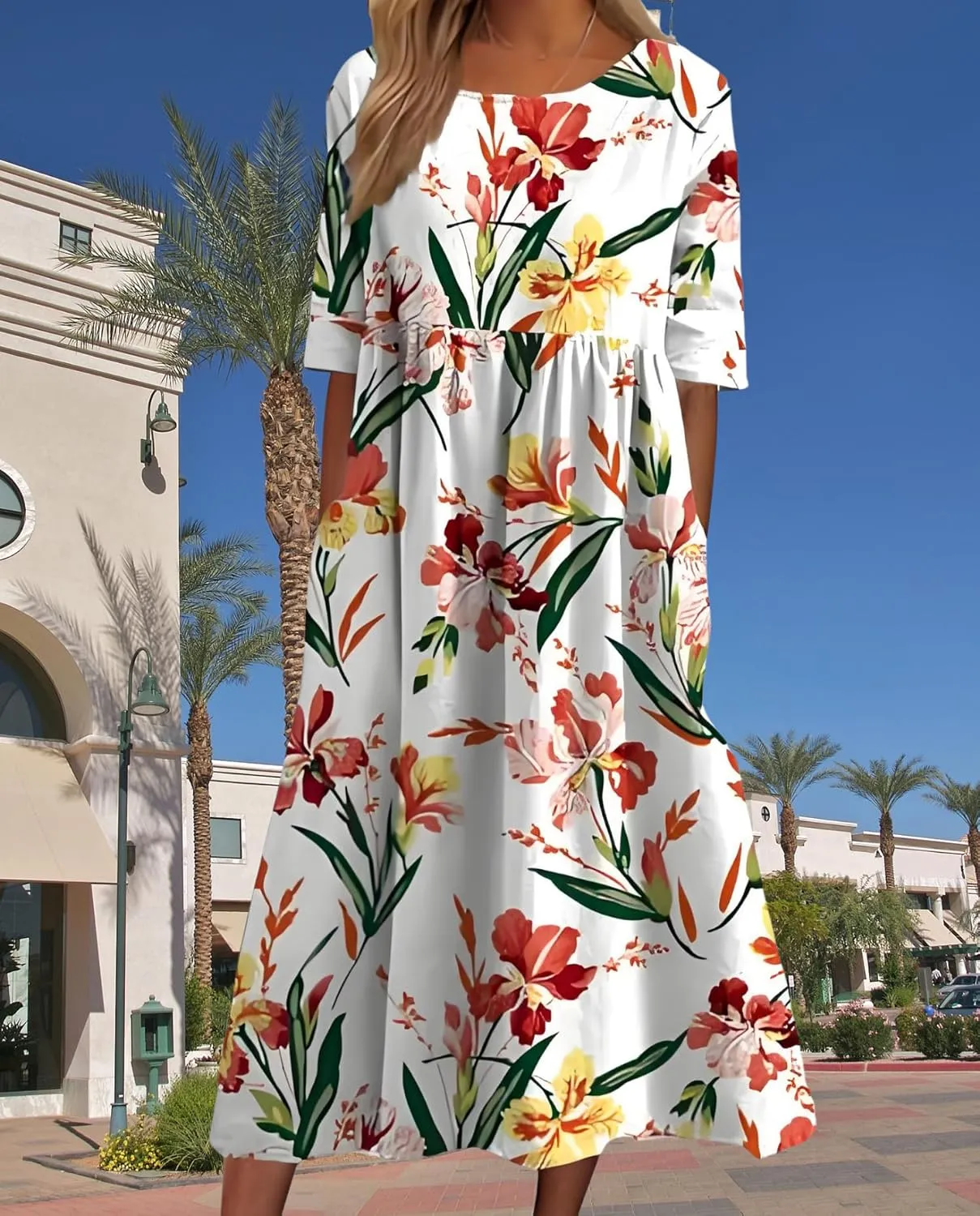 Women's 2025 Floral Summer Maxi Dress-Boho Casual Style with Pockets Ruffled Trim Beach Essentials
