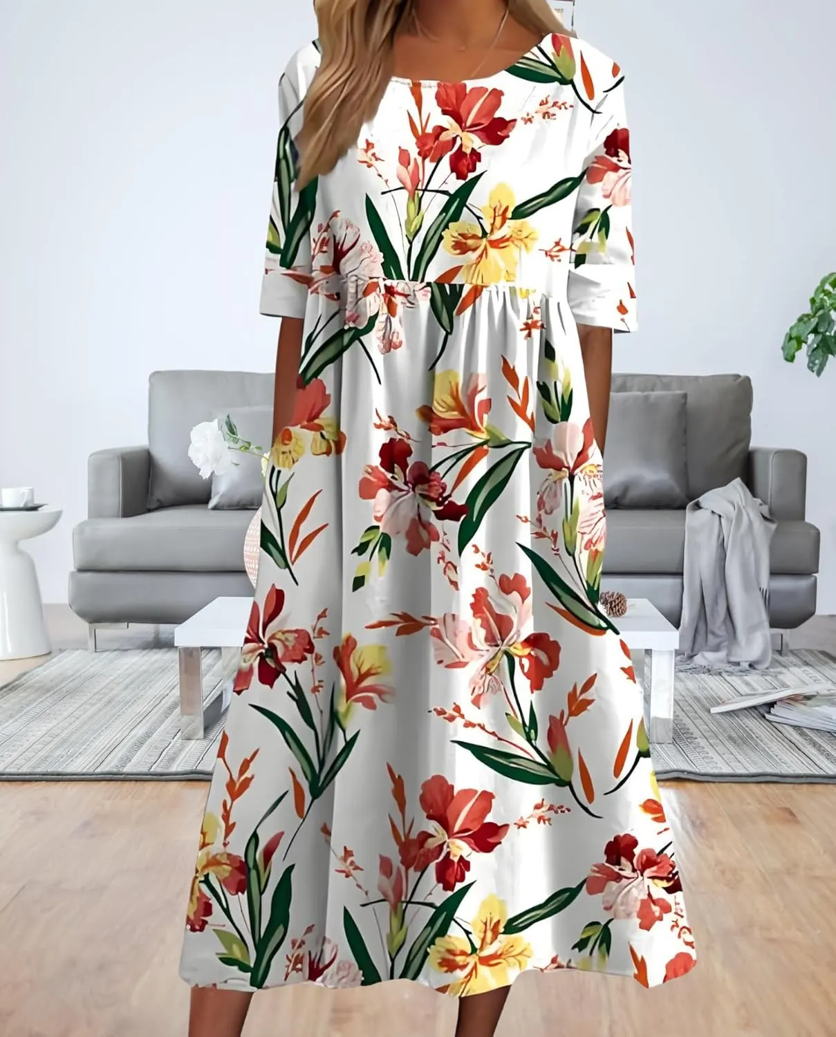Women's 2025 Floral Summer Maxi Dress-Boho Casual Style with Pockets Ruffled Trim Beach Essentials