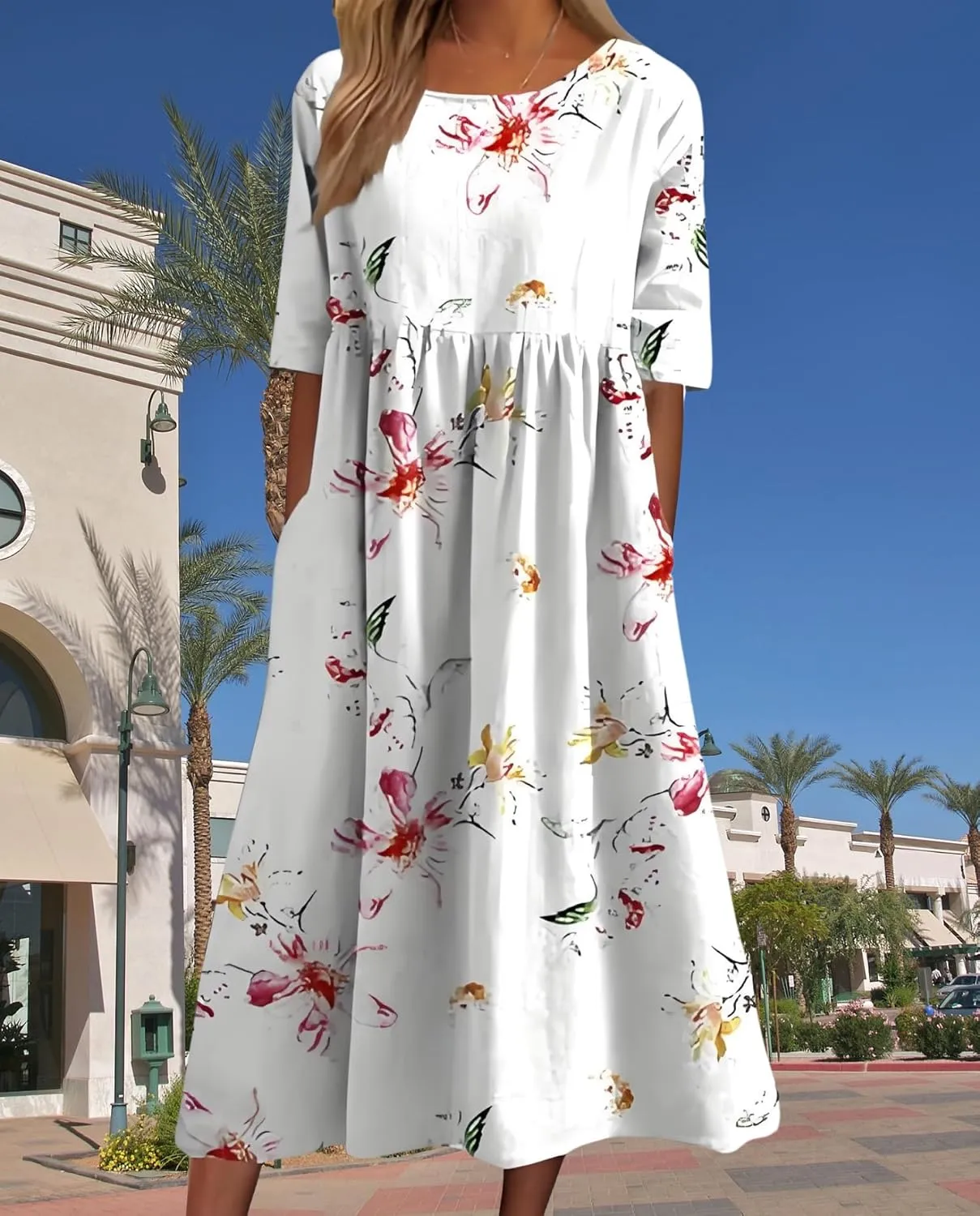Women's 2025 Floral Summer Maxi Dress-Boho Casual Style with Pockets Ruffled Trim Beach Essentials