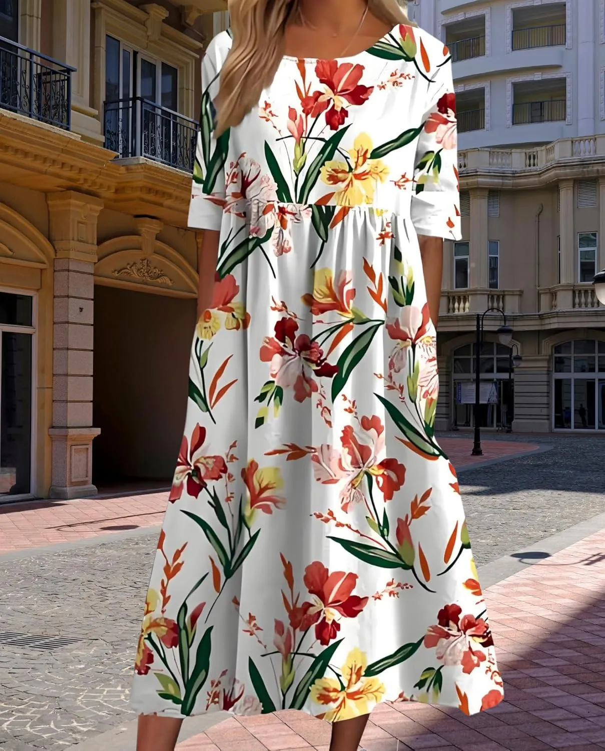 Women's 2025 Floral Summer Maxi Dress-Boho Casual Style with Pockets Ruffled Trim Beach Essentials