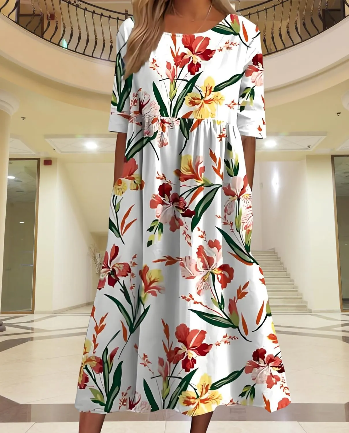 Women's 2025 Floral Summer Maxi Dress-Boho Casual Style with Pockets Ruffled Trim Beach Essentials