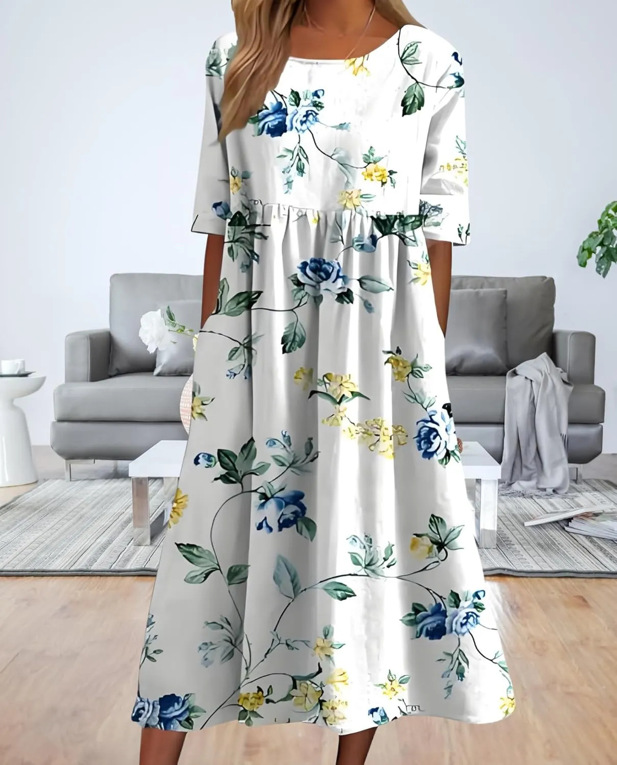 Women's 2025 Floral Summer Maxi Dress-Boho Casual Style with Pockets Ruffled Trim Beach Essentials